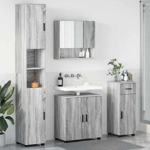Conjunto de Móveis para Banheiro com Gaveta   Cinza Sonoma (4 pcs)