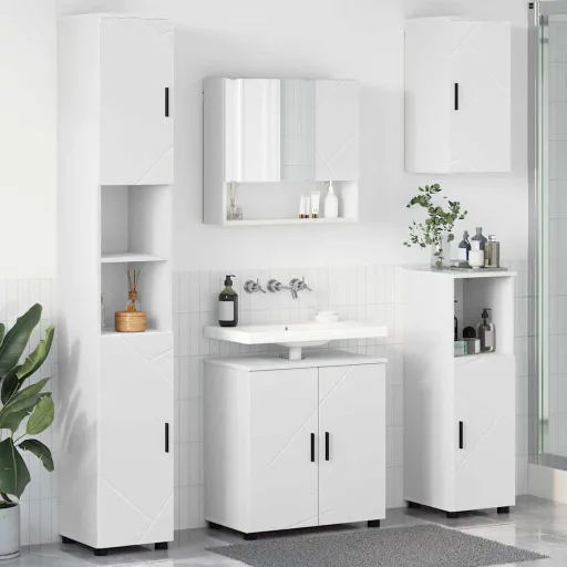 Conjunto de Móveis para Banheiro Montado na Parede   Branco (5 pcs)