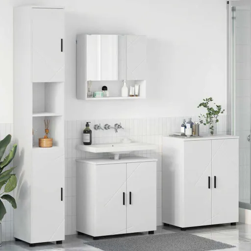 Conjunto de Móveis para Banheiro Montado na Parede   Branco (4 pcs)
