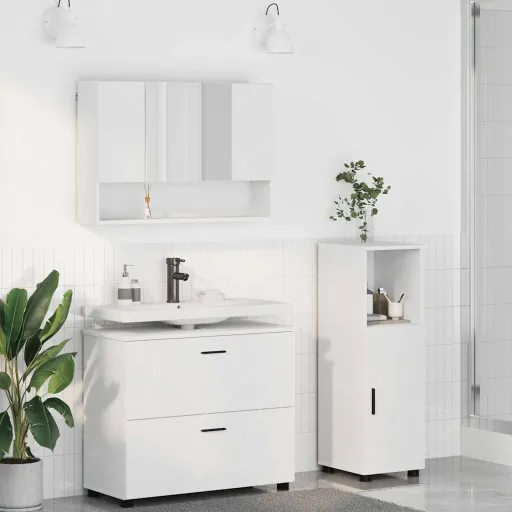 Conjunto de Móveis para Banheiro com Gaveta   Branco (3 pcs)