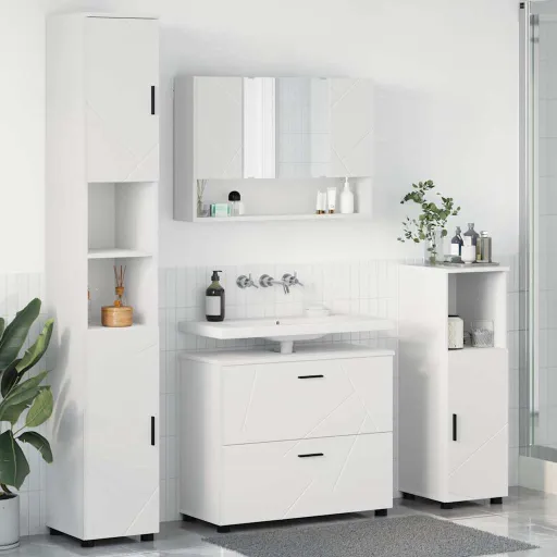 Conjunto de Móveis para Banheiro com Gaveta   Branco (4 pcs)