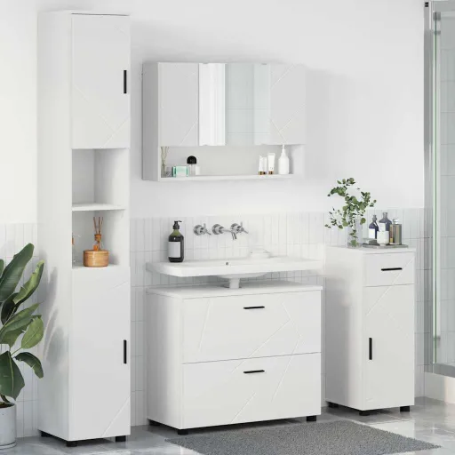 Conjunto de Móveis para Banheiro com Gaveta   Branco (4 pcs)