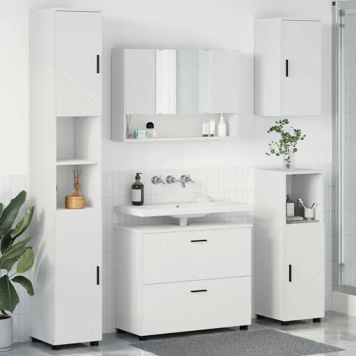 Conjunto de Móveis para Banheiro com Gaveta   Branco (5 pcs)