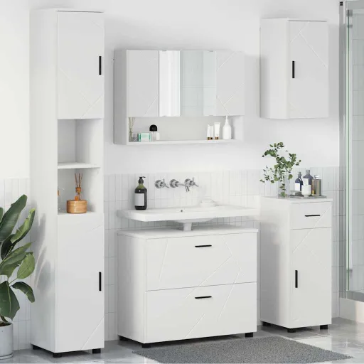Conjunto de Móveis para Banheiro com Gaveta   Branco (5 pcs)