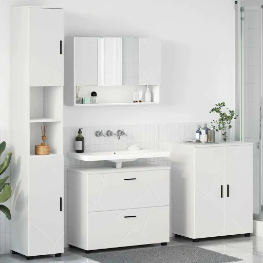 Conjunto de Móveis para Banheiro com Gaveta   Branco (4 pcs)