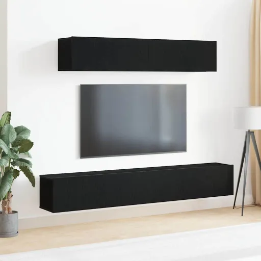 Conjunto de Móvel de TV Carvalho Preto Madeira Processada