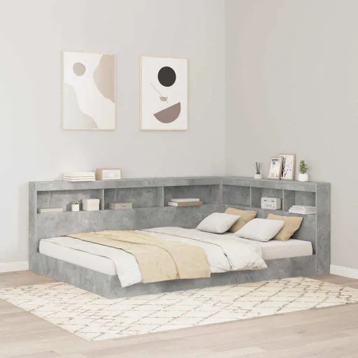 Cama com Estante com Cabeceira Cinzento Cimento 140 x 200 cm