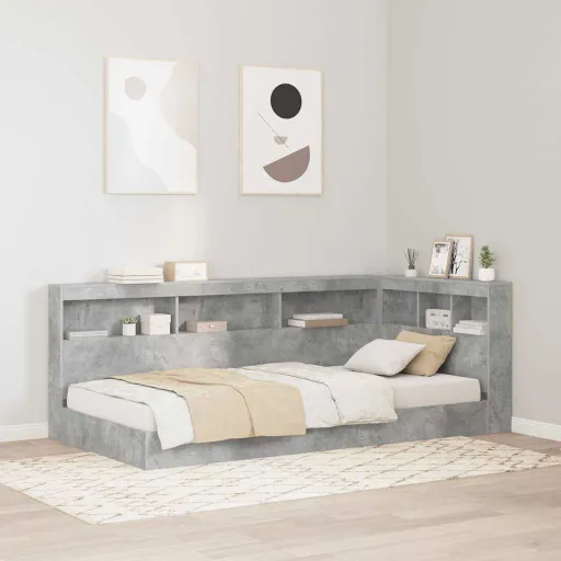 Cama com Estante Cinzento 75 x 190 cm Madeira Processada