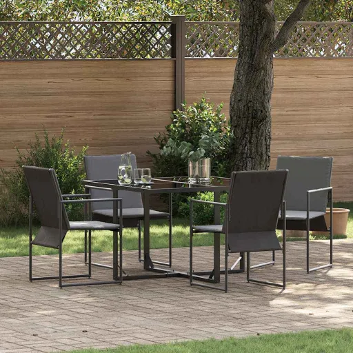 Conjunto de Jantar para Jardim   Preto Aço (5 pcs)