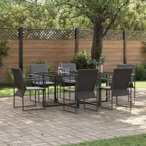 Conjunto de Jantar para Jardim   Preto Aço (7 pcs)