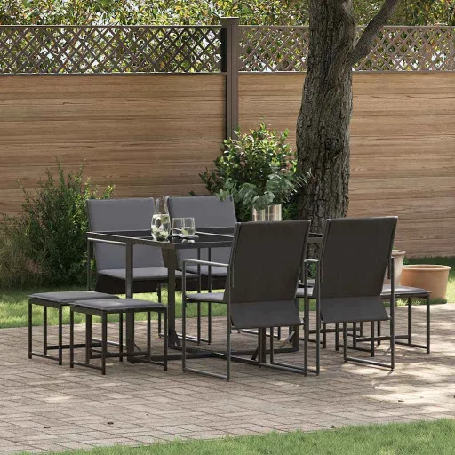 Conjunto de Jantar para Jardim   Preto Aço (9 pcs)
