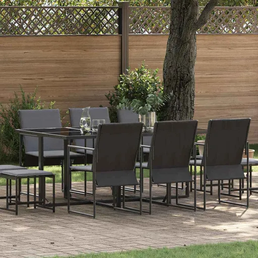 Conjunto de Jantar para Jardim   Preto Aço (11 pcs)