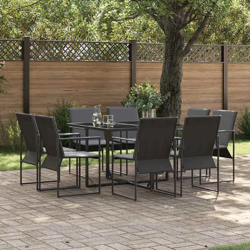 Conjunto de Jantar para Jardim   Preto Aço (9 pcs)