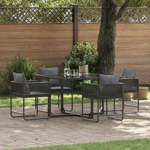 Conjunto de Jantar para Jardim   Preto Aço (5 pcs)