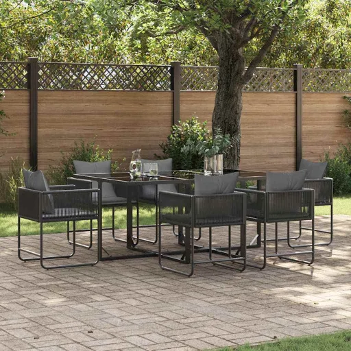 Conjunto de Jantar para Jardim   Preto Aço (7 pcs)