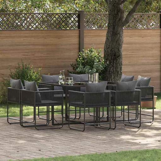 Conjunto de Jantar para Jardim   Preto Aço (9 pcs)