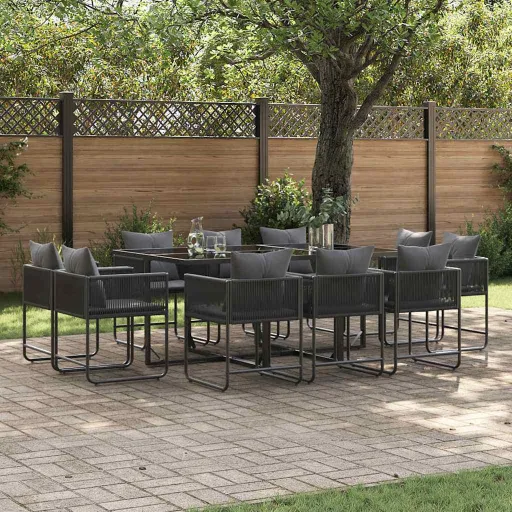 Conjunto de Jantar para Jardim   Preto Aço (11 pcs)