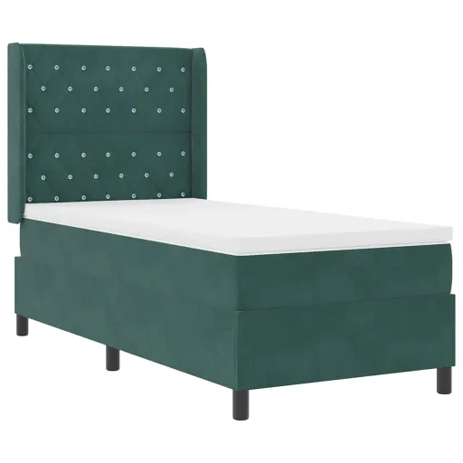 Cama Box com Cabeceira Verde Escuro 90 x 190 cm Veludo