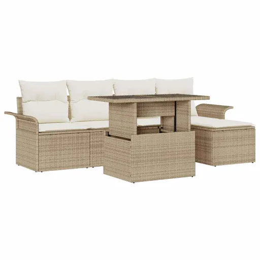 Conjunto de Sofá de Jardim   Bege Rattan Sintético (6 pcs)