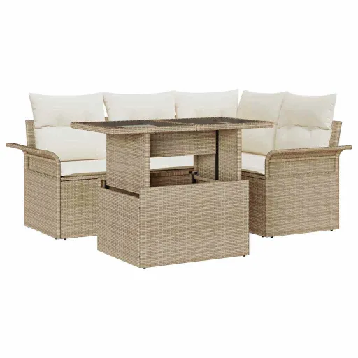 Conjunto de Sofá de Jardim   Bege Rattan de Polipropileno (5 pcs)
