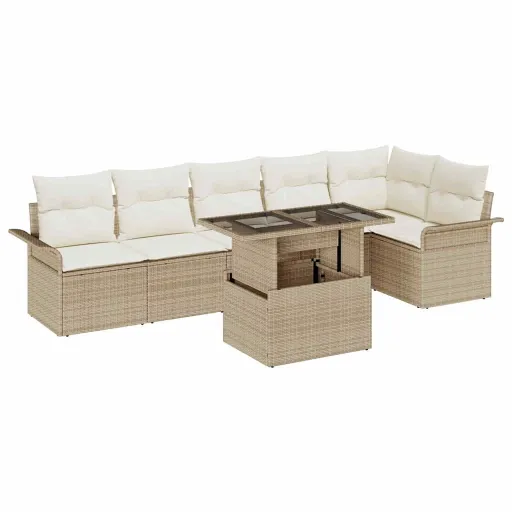Conjunto de Sofá de Jardim   Bege Rattan Sintético (7 pcs)