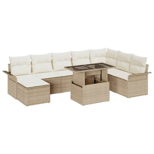 Conjunto de Sofá de Jardim com Almofada   Bege e Creme (9 pcs)