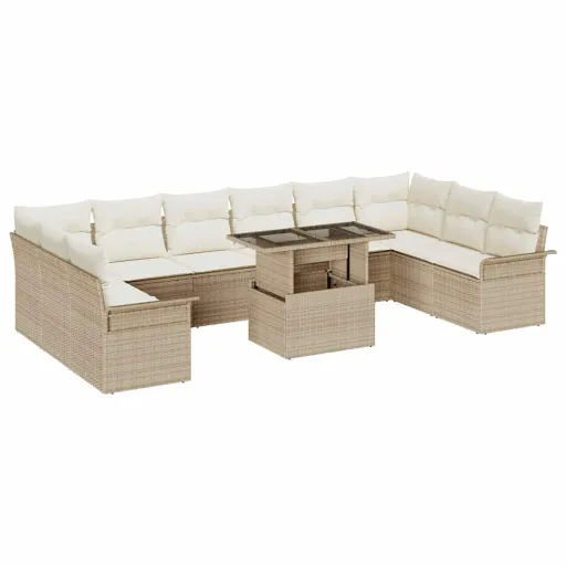 Conjunto de Sofá de Jardim   Bege Rattan de Polipropileno (11 pcs)
