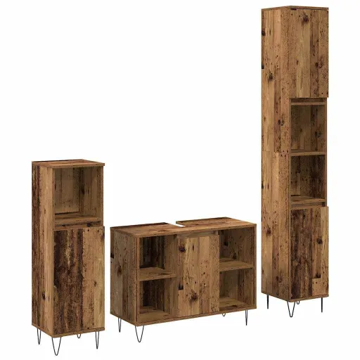 Conjunto de Móveis para Banheiro com Porta   Madeira Antiga (3 pcs)
