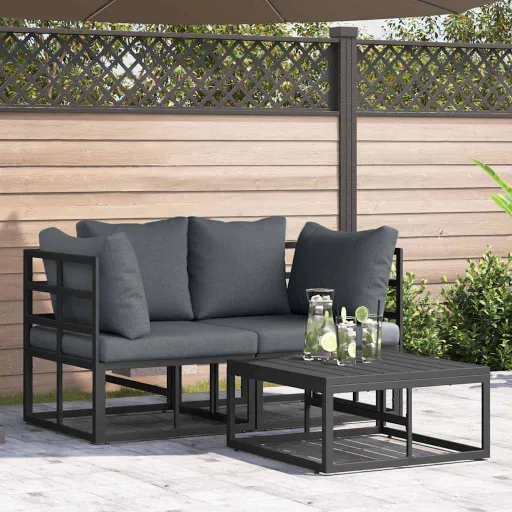 Conjunto de Sofá de Jardim   Preto Metal (3 pcs)