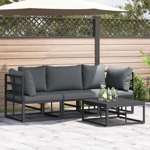 Conjunto de Sofá de Jardim   Preto Metal (4 pcs)