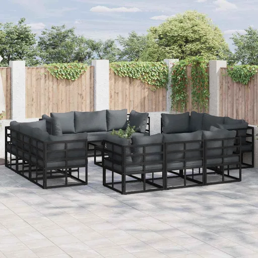 Conjunto de Sofá de Jardim   Preto Metal (12 pcs)