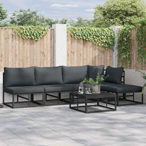 Conjunto de Sofá de Jardim com Almofada   Preto Alumínio (5 pcs)
