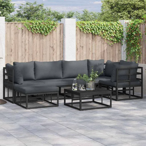 Conjunto de Sofá de Jardim com Almofada Preto Alumínio