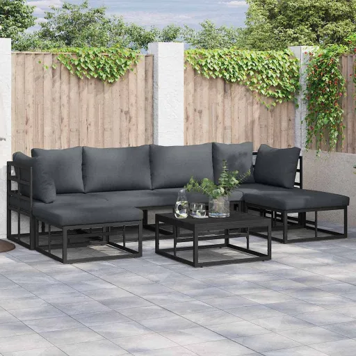 Conjunto de Sofá de Jardim com Almofada Preto Alumínio