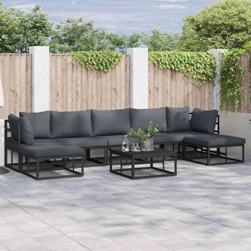 Conjunto de Sofá de Jardim com Almofada Preto Alumínio