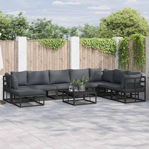 Conjunto de Sofá de Jardim com Almofada Preto Alumínio