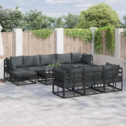 Conjunto de Sofá de Jardim   Preto Alumínio (11 pcs)