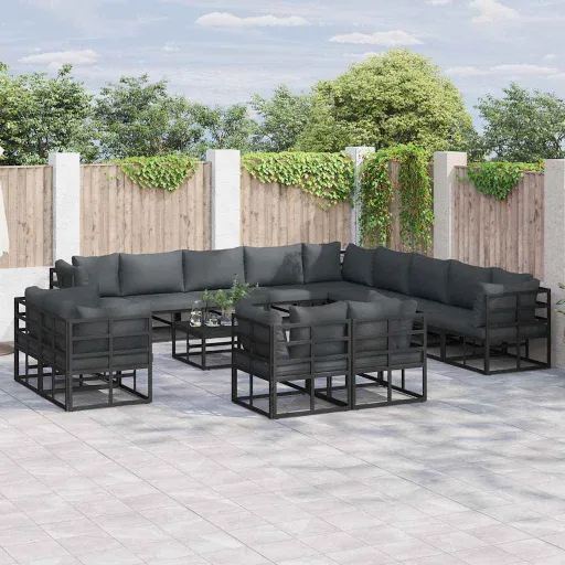 Conjunto de Sofá de Jardim com Almofada   Preto Alumínio (13 pcs)