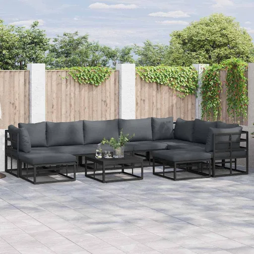 Conjunto de Sofá de Jardim   Preto Alumínio (10 pcs)