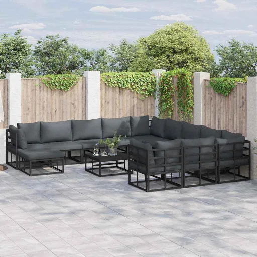 Conjunto de Sofá de Jardim   Preto Alumínio (13 pcs)
