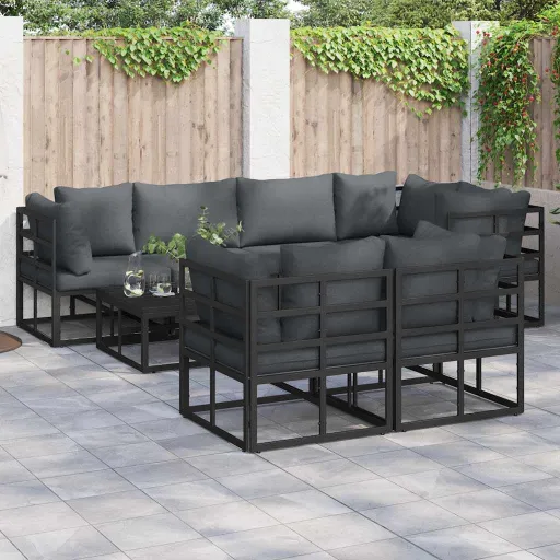 Conjunto de Sofá de Jardim com Almofada   Preto Aço (7 pcs)