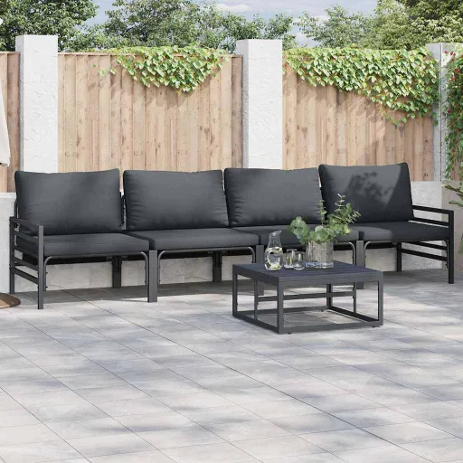 Conjunto de Sofá de Jardim com Almofada   Preto Aço (4 pcs)