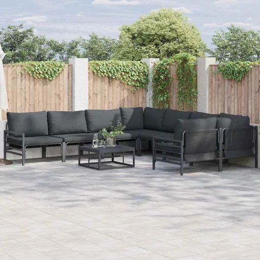 Conjunto de Sofá de Jardim com Almofada Antracite Aço