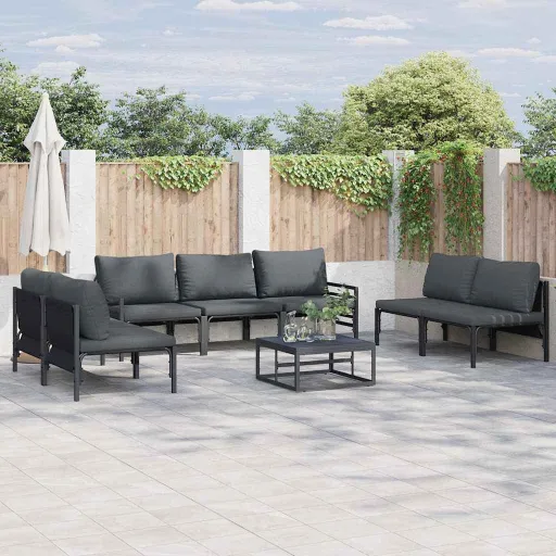 Conjunto de Sofá de Jardim com Almofada   Preto Aço (7 pcs)