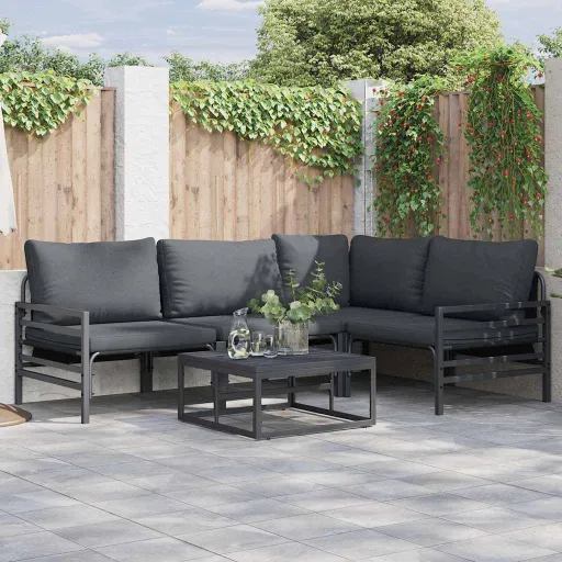 Conjunto de Sofá de Jardim com Almofada   Antracite Aço (4 pcs)