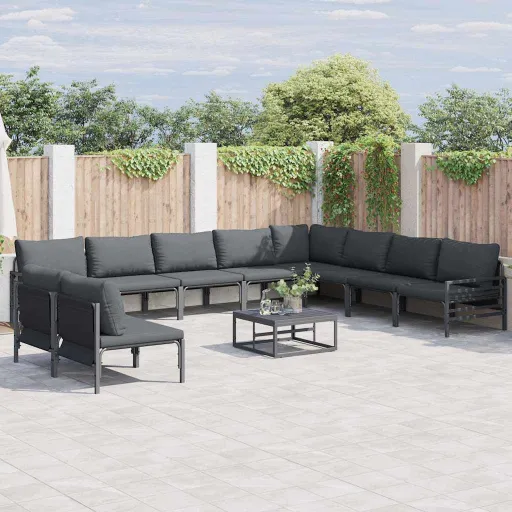 Conjunto de Sofá de Jardim Cinzento-Escuro Aço