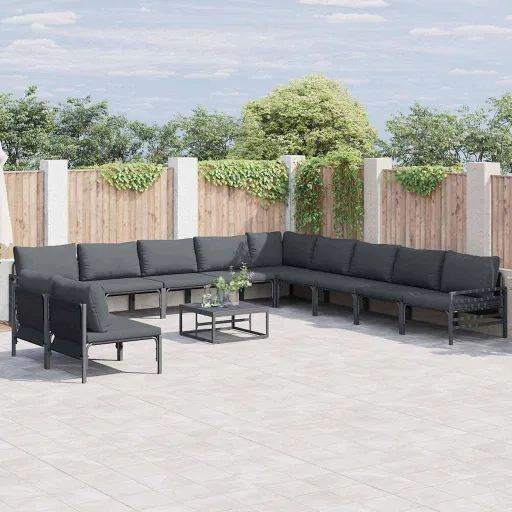 Conjunto de Sofá de Jardim com Almofada   Preto Aço (11 pcs)