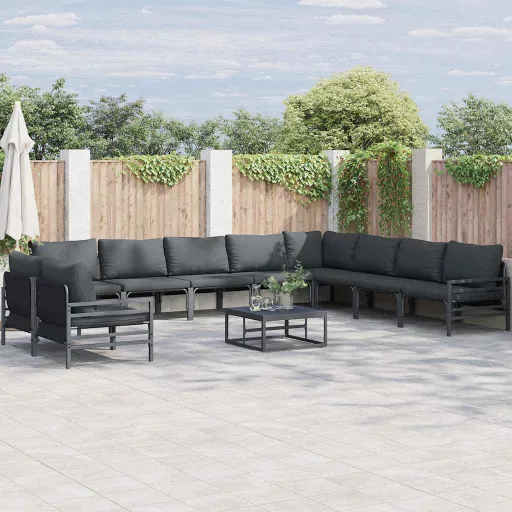 Conjunto de Sofá de Jardim com Almofada   Preto Aço (10 pcs)