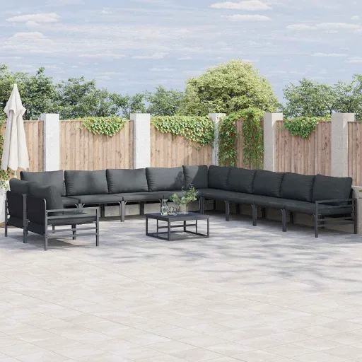 Conjunto de Sofá de Jardim com Almofada Antracite Aço