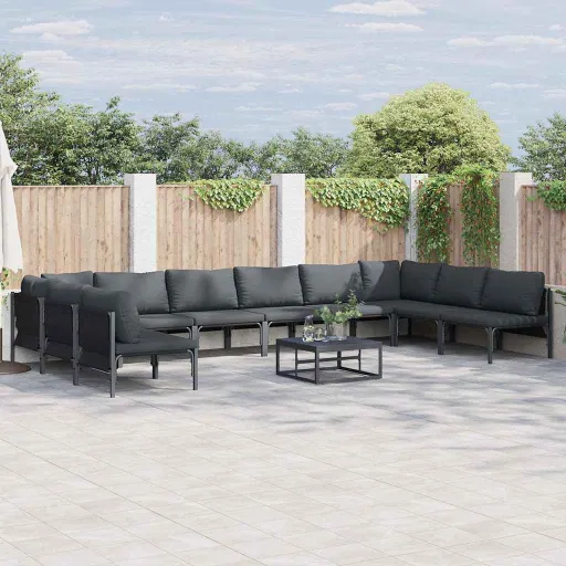 Conjunto de Sofá de Jardim com Almofada   Preto Aço (10 pcs)